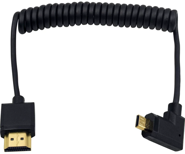 Main image of Duttek Micro HDMI to HDMI 90 Degree Cable, 90 Degree HDMI to Micro HDMI Coiled Cable, Extreme Slim Left Angled Micro HDMI Male to HDMI Male Coiled Cable for 1080P, 4K, Ultra HD, 3D (3.3FT/1M)