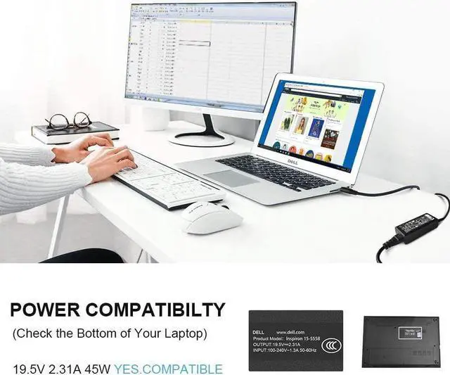 Alt view image 6 of 7 - Laptop Charger for Dell Inspiron XPS 45W 19.5V 2.31A Power Supply AC Adapter for Dell Inspiron 15 5000 5555 5558 5559 3552, XPS 11 12 13 9350 9333 Ultrabook, HK45NM140 LA45NM140 HA45NM140
