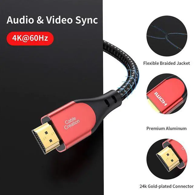 Alt view image 2 of 7 - HDMI Cable 4K@60Hz 6.6 ft, CableCreation HDMI 2.0 Cable, High-Speed 18Gbps, 4K HDR, 3D, 2160P, 1080P, Ethernet Support, Compatible with UHD TV, PS5/PS4, Xbox One, Blu-ray, PC, Projector and More