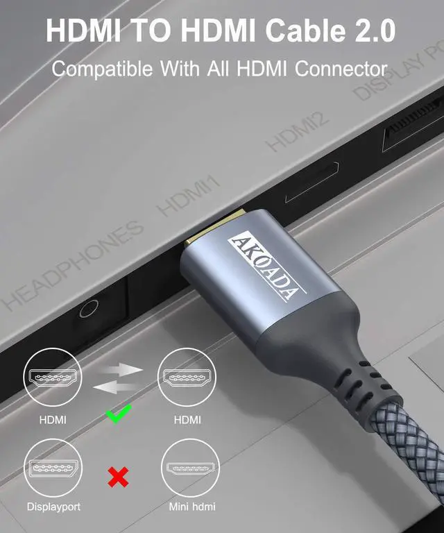 Alt view image 7 of 7 - 4K HDMI Cable 15FT 18Gbps High Speed HDMI 2.0 Braided Cable 4K-60Hz HDR Ultra HD 2K 1080P ARC Compatible with TV PC PS5/4/3 Projector Monitor ect.