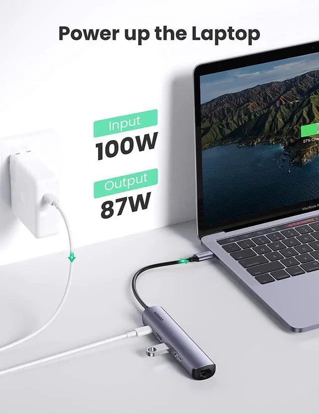 Alt view image 5 of 7 - UGREEN USB C Hub Ethernet, 5 in 1 Multi Port Adapter with Gigabit Ethernet Port 4K HDMI USB C PD Charging and 2 USB 3.0 Compatible with MacBook, iPad Pro, XPS, Pixelbook, Surface, Chromebook and More