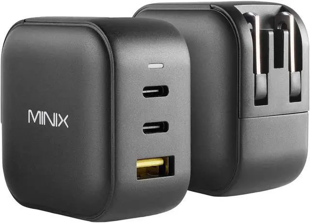 Alt view image 2 of 7 - MINIX 66W Turbo 3-Port GaN Wall Charger 2 x USB-C Fast Charging Adapter, 1 x USB-A Quick Charge 3.0, Compatible with MacBook Pro Air, iPad Pro, iPhone 16/15/13/12/11, Galaxy S9 S8 and More (NEO P1)
