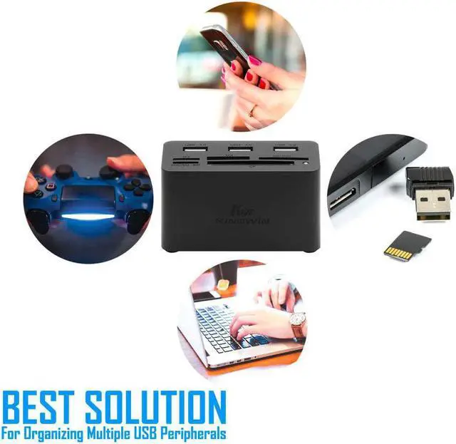 Alt view image 5 of 7 - Kingwin USB HUB Adapter w/ Memory Card Reader Writer & USB 3.0 HUB Combo - Supports High Speed SD MS Micro M2 CF Card Reader For Macbook, Laptop, Desktop - Includes USB Cable 5 Gbps Speed, Black
