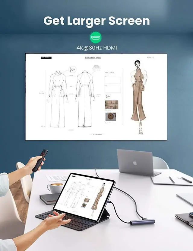 Alt view image 4 of 7 - UGREEN USB C Hub Ethernet, 5 in 1 Multi Port Adapter with Gigabit Ethernet Port 4K HDMI USB C PD Charging and 2 USB 3.0 Compatible with MacBook, iPad Pro, XPS, Pixelbook, Surface, Chromebook and More