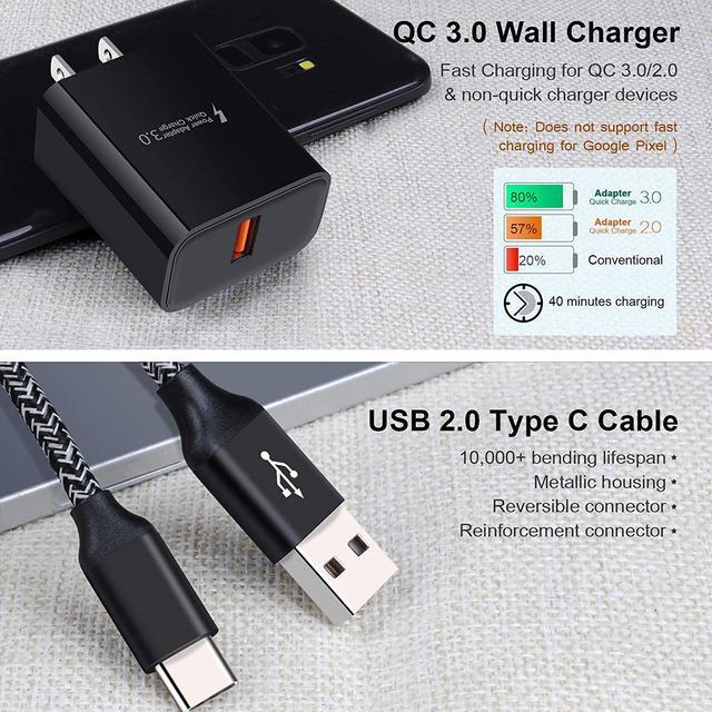 Alt view image 2 of 7 - Adaptive Fast Charger for Samsung Galaxy S25 S24 S23 S22 S22+ S22 Ultra S21 S20 FE S20+ S10 S9 A21 A51 A71 A11 A10e A16 A15 A56 Note 20 Ultra, 18W Quick Charge Wall Charger Type C Fast Charging Cable