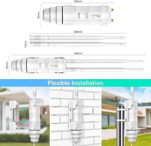 Alt view image 2 of 7 - WAVLINK AC600 Outdoor WiFi Upgrade Version Extender,Weatherproof Internet Long Range Signal Booster,Wireless Dual Band 2.4+5G Repeater/Router/AP with POE,No WiFi Dead Zones for Outdoor WiFi Coverage