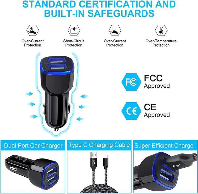 Alt view image 3 of 7 - Car Charger for Samsung Galaxy A21 A11 A51 A20 A01 A10E A9 A50 A71 A12 A52 A15 A25 A14 A13 A53 A54 S24 S23 S22 S21 S20 Ultra S10 S9 Note 20, Pixel 8 Pro, Car Charger Adapter,Type C Fast Charging Cable