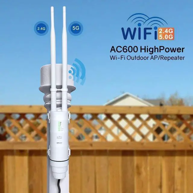 Main image of WAVLINK AC600 Outdoor WiFi Upgrade Version Extender,Weatherproof Internet Long Range Signal Booster,Wireless Dual Band 2.4+5G Repeater/Router/AP with POE,No WiFi Dead Zones for Outdoor WiFi Coverage