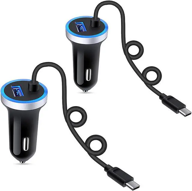 Main image of Fast Car Charger for Samsung Galaxy S25 S24 S23 S22 S21 S20 Note 20 S10 S9 S8 A16 A25 A35 A54 A14 A53 A13 Z Fold 6 5 4 Z Flip 6 5 4,3.4A USB C Car Adapter with Built-in 3ft Type C Fast Charging Cable
