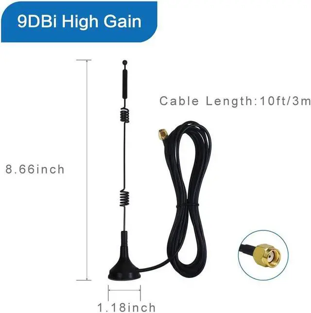 Alt view image 3 of 6 - Dual Band Long Range WiFi Antenna (4-Pack) Eifagur 9dbi 2.4GHZ 5GHZ 5.8GHZ RP-SMA Connector with Magnetic Base for IP Camera WiFi Router Computer Network Devices Wireless Range Extender
