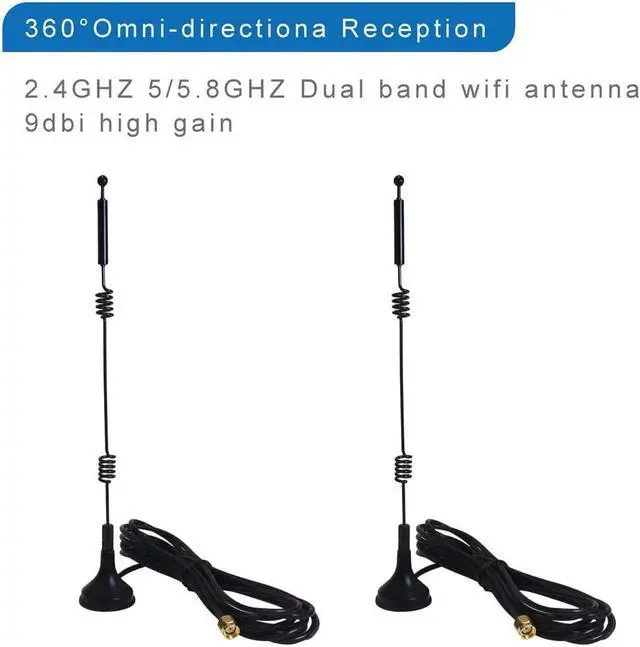 Alt view image 6 of 6 - Dual Band Long Range WiFi Antenna (4-Pack) Eifagur 9dbi 2.4GHZ 5GHZ 5.8GHZ RP-SMA Connector with Magnetic Base for IP Camera WiFi Router Computer Network Devices Wireless Range Extender