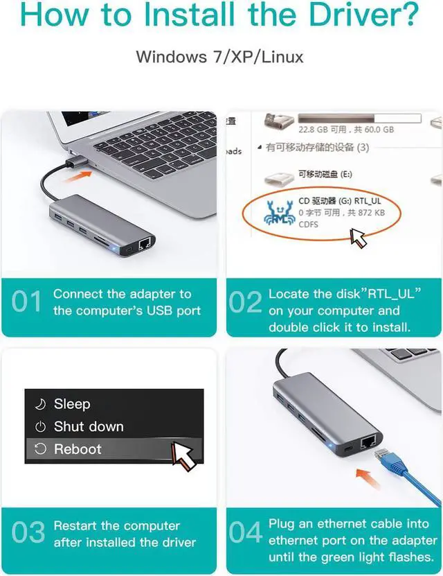 Alt view image 7 of 7 - USB to Ethernet Adapter 7-in-1 Aluminum USB Hub with 10/100/1000 Gigabit Ethernet Network Adapter USB 3.0 Ports USB 2.0 SD/Micro SD Card Reader Compatible with MacBook Air/Pro Windows Linux Chromebook