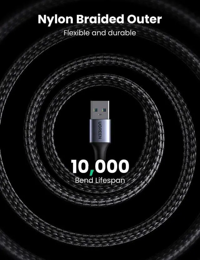 Alt view image 6 of 7 - UGREEN USB 3.0 A to A Cable USB to USB Cable Type A Male to Male USB 3.0 Cable Nylon Braided Cord for Data Transfer Hard Drive Enclosures Printers Modems Cameras 1.5 FT