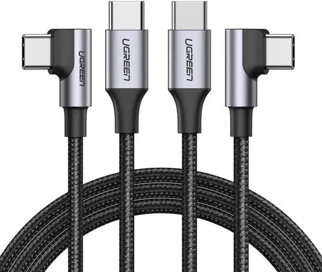 Main image of UGREEN USB C to USB C Cable Right Angle 2 Pack, Type C 60W PD Fast Charging Cord Compatible with MacBook Air/Pro, iPad Mini 6/Air 4/Pro, Samsung Galaxy S21/S20/Note 20/Z Fold, Google Pixel, Switch 3FT