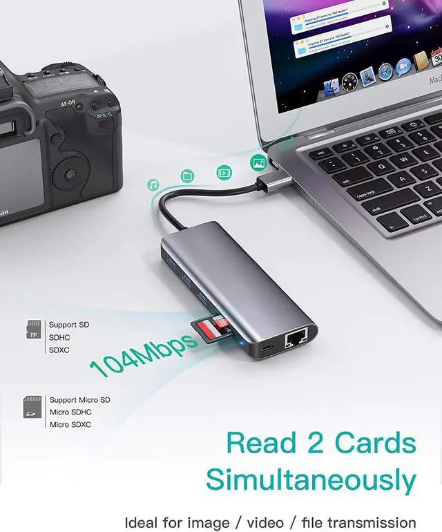 Alt view image 5 of 7 - USB to Ethernet Adapter 7-in-1 Aluminum USB Hub with 10/100/1000 Gigabit Ethernet Network Adapter USB 3.0 Ports USB 2.0 SD/Micro SD Card Reader Compatible with MacBook Air/Pro Windows Linux Chromebook