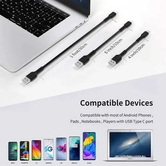 Alt view image 7 of 7 - 1 Foot Short USB C Cord Fast Charge 5 Pack Durable USB A to USB Type C 3A Fast Charging Cable for Charging Station Compatible with Samsung Galaxy Note 20 A20 A51 S10 S20 Plus Ultra LG Stylo K51