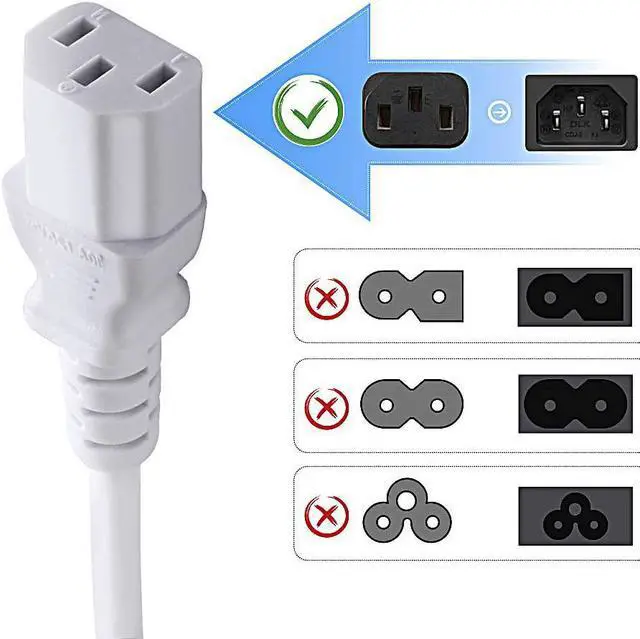 Alt view image 2 of 4 - White AC Power Cord Cable Replacement for Computer Plasma TV Printer Monitor