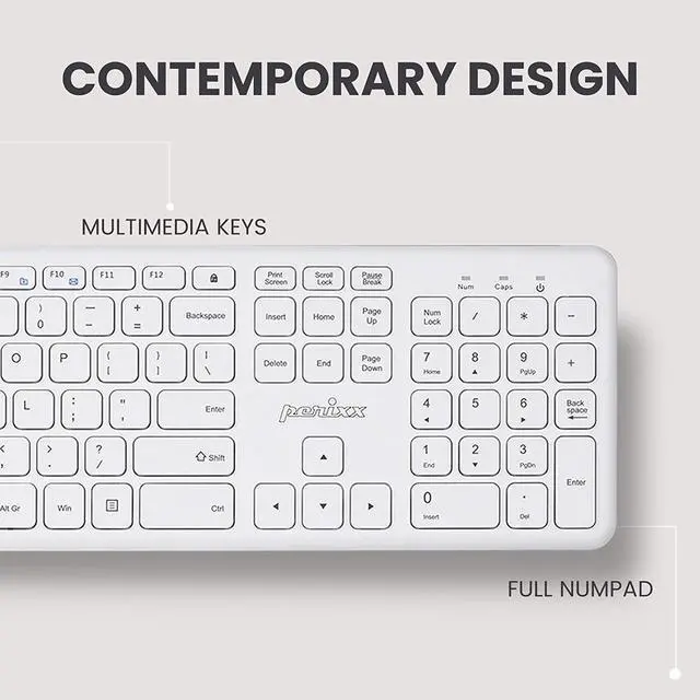 Alt view image 3 of 7 - Perixx PERIDUO-610W Wireless Keyboard and Mouse Combo Set - Silent Scissor Keys & Clicks - Full-Size Chiclet Design -White - US English (PD-610WUS-11735)