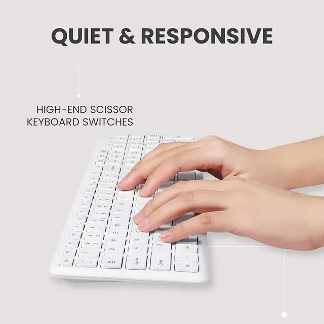 Alt view image 4 of 7 - Perixx PERIDUO-610W Wireless Keyboard and Mouse Combo Set - Silent Scissor Keys & Clicks - Full-Size Chiclet Design -White - US English (PD-610WUS-11735)