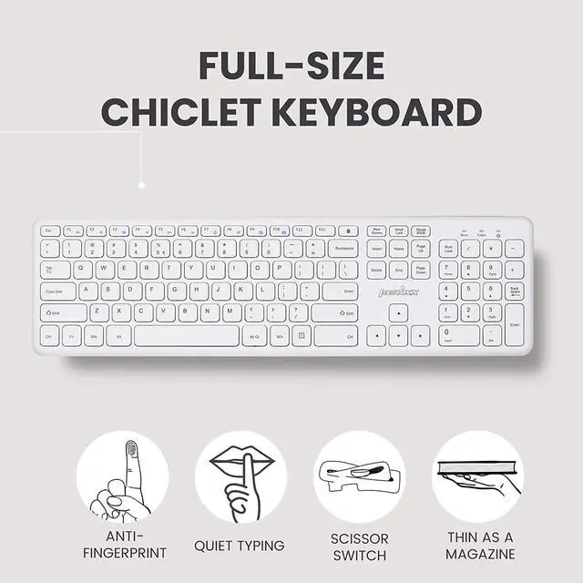 Alt view image 2 of 7 - Perixx PERIDUO-610W Wireless Keyboard and Mouse Combo Set - Silent Scissor Keys & Clicks - Full-Size Chiclet Design -White - US English (PD-610WUS-11735)