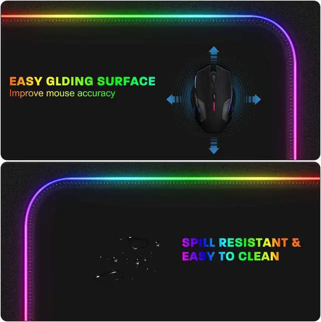 Alt view image 4 of 7 - LeadsaiL RGB Gaming Mouse Pad, 15 Light Modes LED Soft Extra Extended Large Mousepad, Non-Slip Rubber Base Computer Keyboard Mouse Mat with Durable Stitched Edges- 31.5 X 12 Inch (RGB Black)