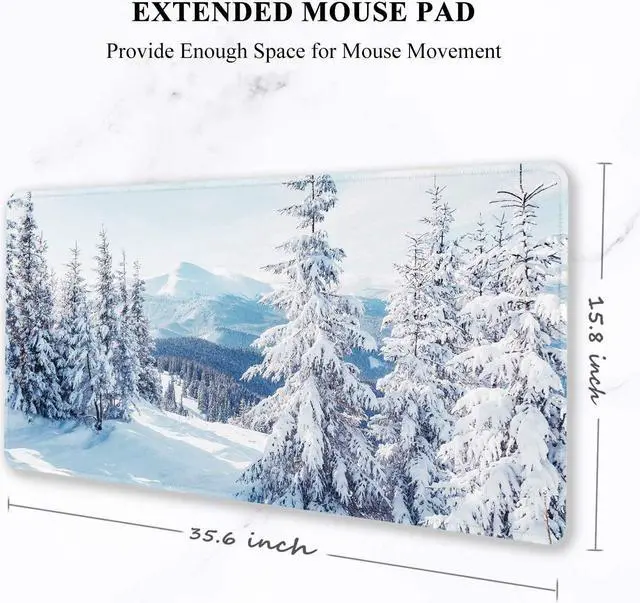 Alt view image 2 of 7 - Auhoahsil Large Gaming Mouse Pad, Ice and Snow Theme XXL 35.4 x 15.7 in Desk Pad Stitched Non-Slip Rubber Long Computer Mousepad Thin Extended Full Size Desk Mat for Desktop, Laptop, Wireless Mice
