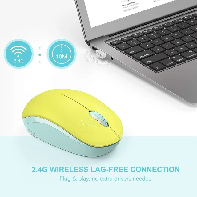 Alt view image 6 of 7 - seenda Wireless Mouse for Laptop, 2.4G Noiseless Mouse,Yellow&Green