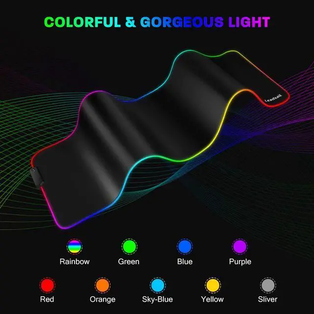 Alt view image 2 of 7 - LeadsaiL RGB Gaming Mouse Pad, 15 Light Modes LED Soft Extra Extended Large Mousepad, Non-Slip Rubber Base Computer Keyboard Mouse Mat with Durable Stitched Edges- 31.5 X 12 Inch (RGB Black)