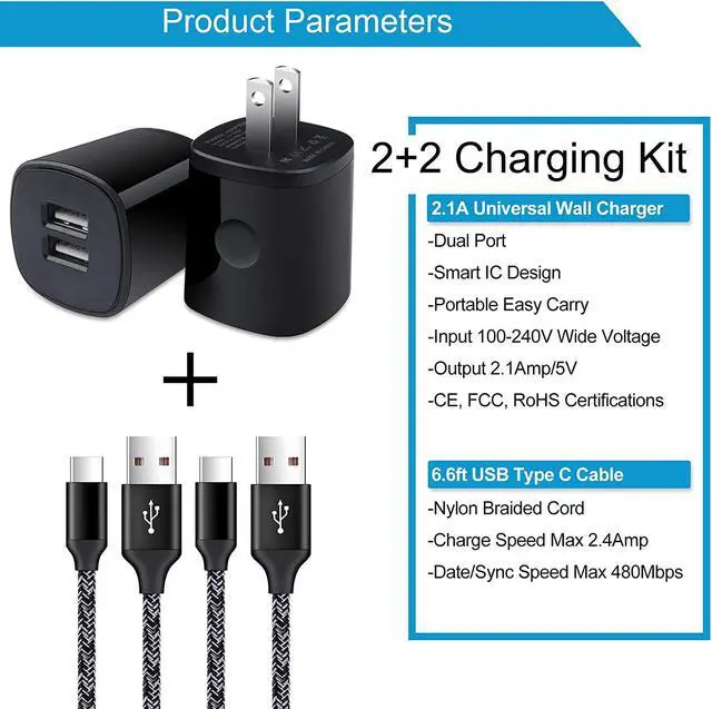 Alt view image 2 of 7 - Wall Charger with Type C Fast Charging Cable Compatible Sumsung Galaxy S20 A20 A21 A51 S10E S9 A20 A50 A70 Note 20 LG Stylo 6/5/4 G9Google Pixel 3a/2xl/4xl/5xl 2pcs Charging Block Cube + USB C Cord
