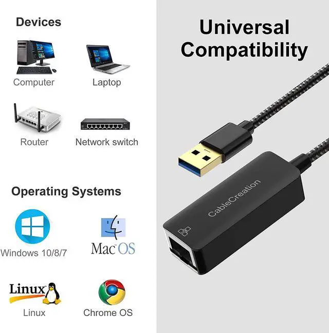 Alt view image 6 of 7 - CableCreation USB Ethernet Adapter Aluminum USB 3.0 to Network Gigabit RJ45 LAN 10/100/1000 Mbps Adapter Converter Compatible for MacBook, Surface Pro, Laptop, PC, Windows, macOS and More