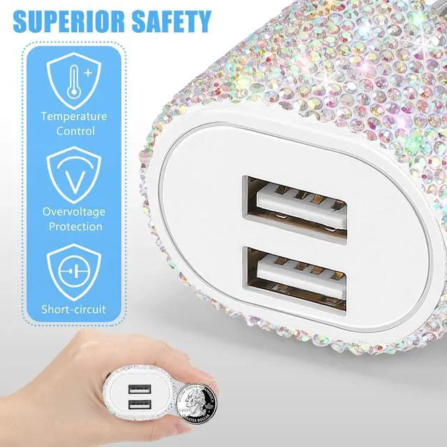 Alt view image 5 of 7 - Bling USB Wall Charger with Charging Cable,Fast Block for iPhone Android,3-in-1 Multi Charger Cable Micro USB Type C Multiple USB Cord with Crystal,Cell Phone Accessories for Women,Girls (Multicolor)