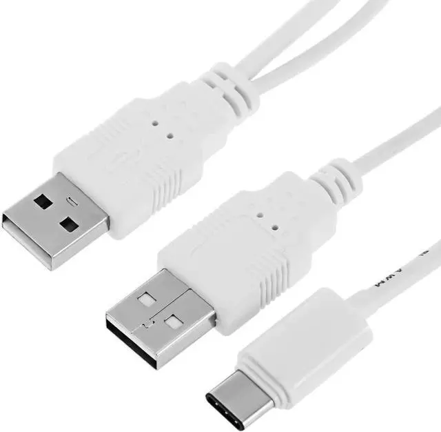 Alt view image 5 of 7 - CY USB 3.1 Type C USB-C to Dual A Male Extra Power Data Y Cable for Cell Phone & Hard Disk 60cm White