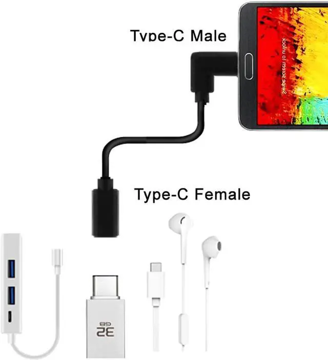 Alt view image 3 of 6 - USB-C USB 3.1 Type C Male to Female 90 Degree Right Angled Extension Data Cable for Tablet 20cm