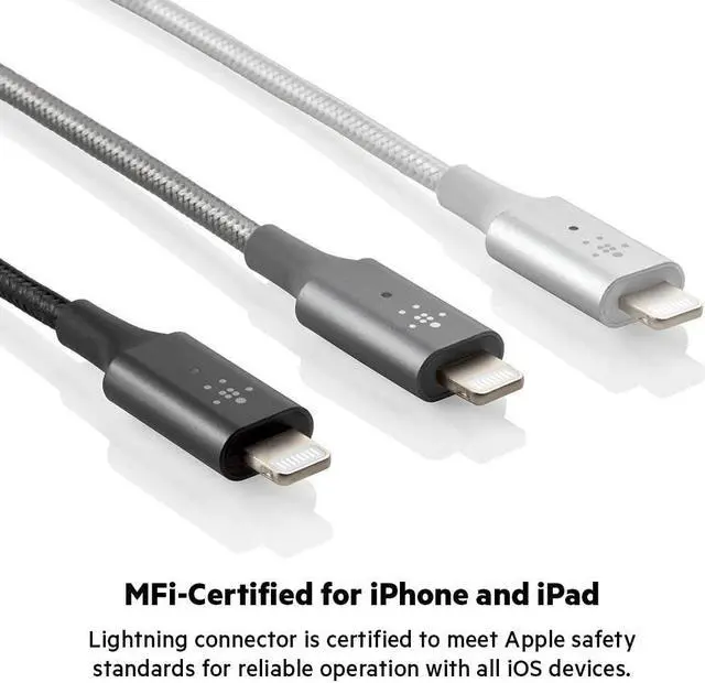 Alt view image 5 of 5 - Belkin Smart LED Charging Cable USB to Lightning 4ft/1.2m (See Your Charging Status at a Glance) for iPhone, AirPods and iPad, MFi-Certified, Black, CAA007bt