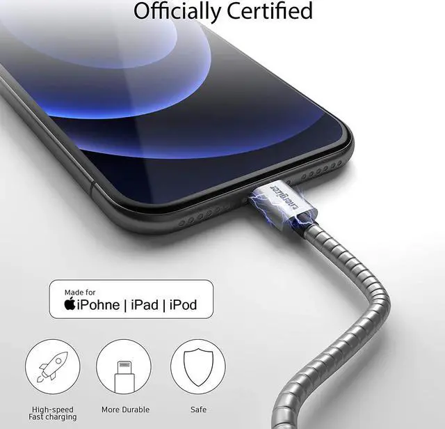 Alt view image 2 of 7 - Energizer Metallic Energizer iPhone Charger, Silver (4 Feet)