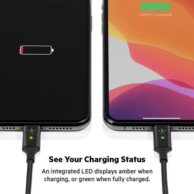 Alt view image 4 of 5 - Belkin Smart LED Charging Cable USB to Lightning 4ft/1.2m (See Your Charging Status at a Glance) for iPhone, AirPods and iPad, MFi-Certified, Black, CAA007bt