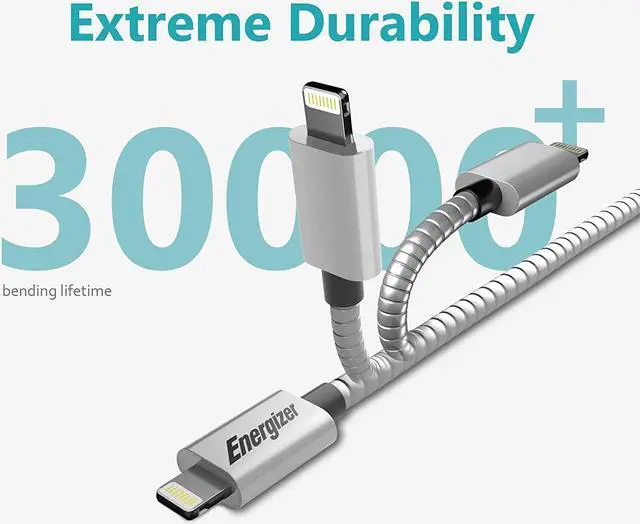 Alt view image 7 of 7 - Energizer Metallic Energizer iPhone Charger, Silver (4 Feet)