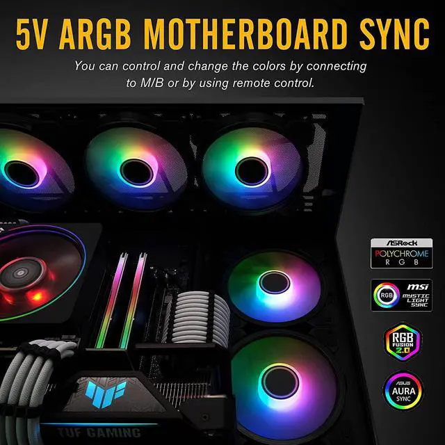 Alt view image 2 of 7 - EZDIY-FAB 120mm Computer Case Fan,Motherboard Aura Sync Fan,High Airflow,Speed Adjustable,Addressable RGB Fan with Fan Hub and Remote-3 Pack