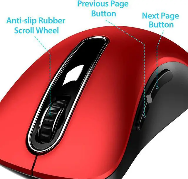 Alt view image 3 of 7 - 2.4G Wireless Mouse 1200 DPI Mobile Optical Cordless Mouse with USB Receiver Portable Computer Mice for Laptop PC Desktop MacBook 5 Buttons Red