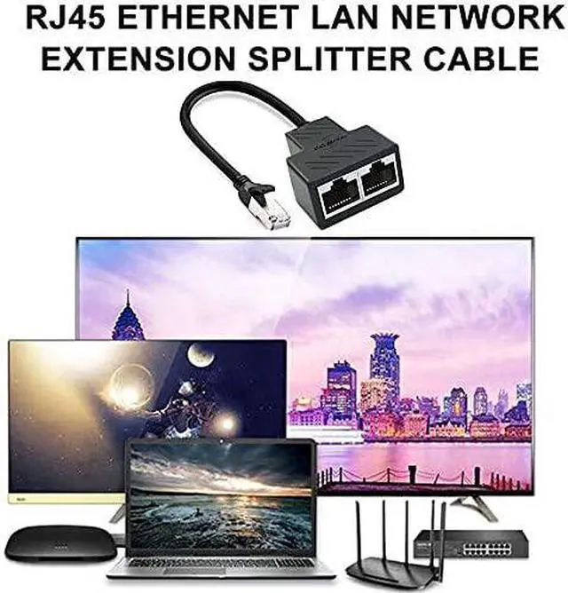 Alt view image 4 of 5 - RJ45 Network 1 to 2 Port Ethernet Adapter Splitter RJ45 1 Male to 2 Female LAN Ethernet Splitter Adapter Cable Suitable Super Cat5 Cat5e Cat6 Cat7 LAN Ethernet Socket Connector Adapter