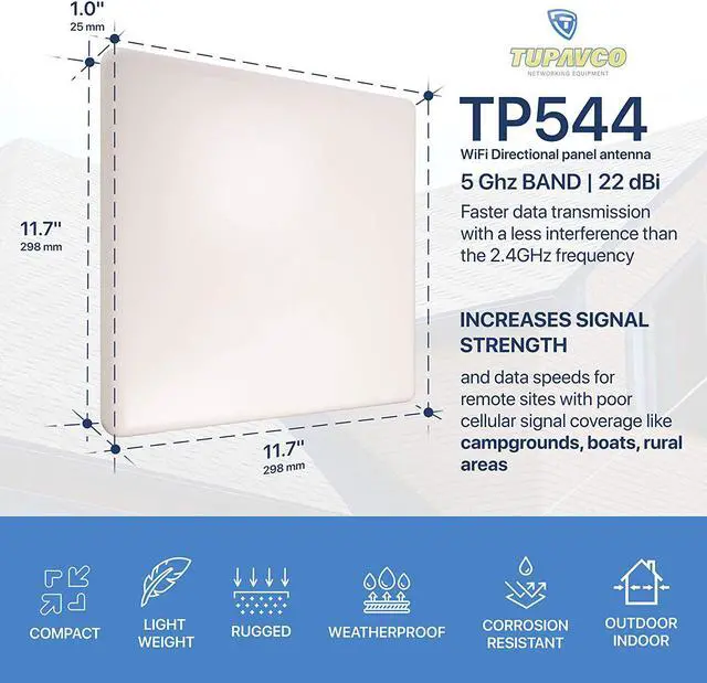Alt view image 4 of 7 - Tupavco TP544 WiFi Panel Antenna (5GHz) (22dBi) Outdoor Directional (4900-5850 MHz) Wireless Network Signal (Pole Mast Mount) Weatherproof High-Gain Long Distance Range (N-Female Connector)