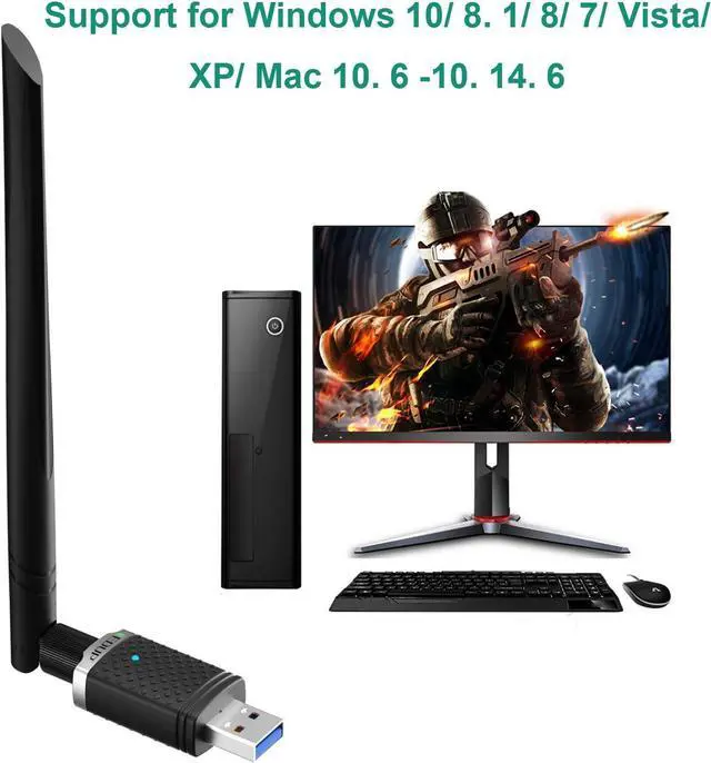 Alt view image 2 of 7 - EDUP USB 3.0 Wi-Fi Adapter AC1300Mbps WiFi Dongle 802.11 ac Wireless Network Adapter with Dual Band 2.4GHz/ 5.8GHz 5dBi Antenna for Desktop Windows XP/Vista / 7/8.1/10 / Mac 10. 6-10.14. 6