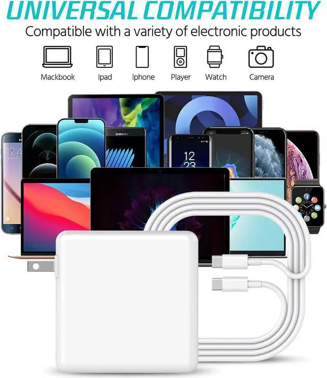 Alt view image 4 of 7 - 96W USB C Power Adapter Compatible with 16, 15, 13 Inch 2020 2019 2018, Thunderbolt 3 Laptop Power Supply, Included 6.6ft USB-C to USB-C Cable