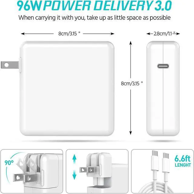 Alt view image 6 of 7 - 96W USB C Power Adapter Compatible with 16, 15, 13 Inch 2020 2019 2018, Thunderbolt 3 Laptop Power Supply, Included 6.6ft USB-C to USB-C Cable