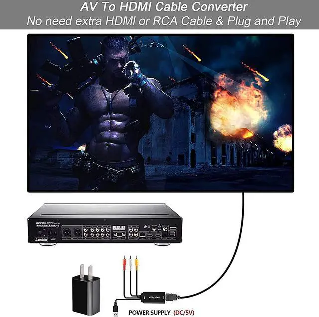 Alt view image 4 of 6 - RCA to HDMI 1080P RCA Composite CVBS AV to HDMI Video Audio Converter Adapter with USB Charge Cable Compatible with PC Laptop Xbox PS4 PS3 TV STB VHS VCR Camera DVD