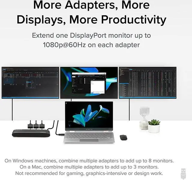 Alt view image 3 of 7 - USB to DisplayPort Adapter. Connect one or More to Any Mac or Windows System to add Extra displays up to 1920x1080 60hz. USB C and A