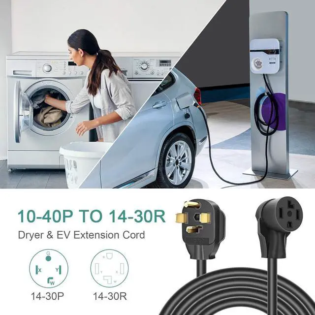Alt view image 6 of 7 - Rophor Dryer Extension Cord 4 Prong, 30 Amp NEMA 14-30P to 14-30R Extension Cord for Dryer Power Extension and EV Charging, 125V/250V, 10 Feet
