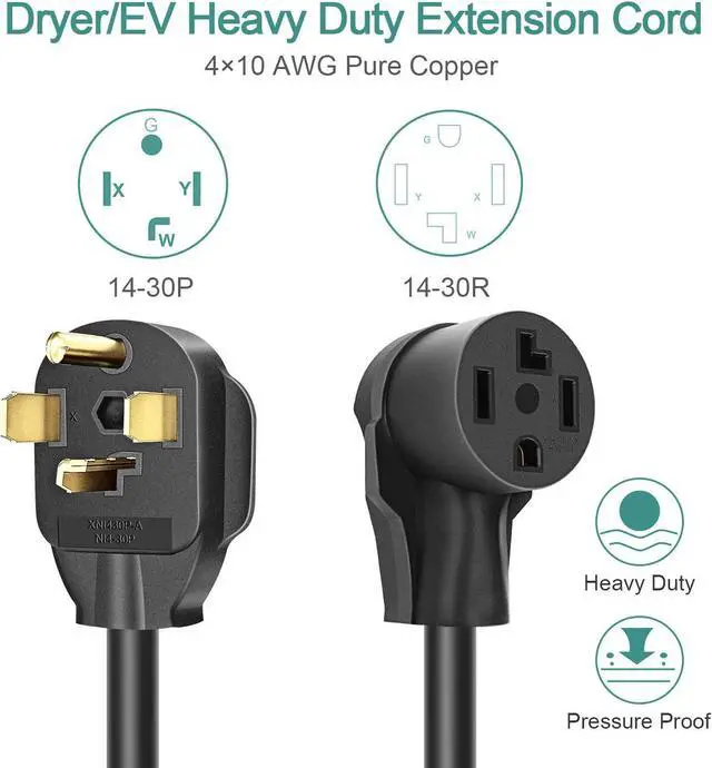 Alt view image 2 of 7 - Rophor Dryer Extension Cord 4 Prong, 30 Amp NEMA 14-30P to 14-30R Extension Cord for Dryer Power Extension and EV Charging, 125V/250V, 10 Feet