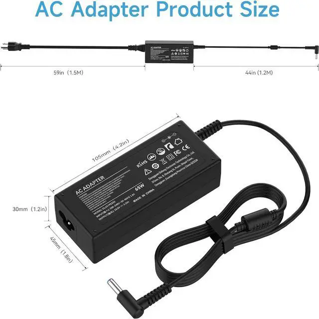 Alt view image 5 of 7 - HP 65W AC Adapter Laptop Charger Replacement for HP EliteBook 840 830 850 820 745 G3 G4 G5 G6, HP Pavilion x360 15 13,HP Notebook 14 15, HP Envy X360 15 17 13 15-w117cl 17m-bw0013dx Power Supply Cord