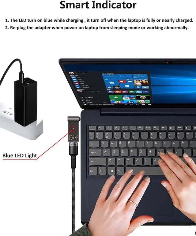 Alt view image 2 of 7 - USB C to 4.5mm Laptop Charging Adapter Female Type C to Male DC 4.5 x 3.0mm Barrel Jack Plug Converter 100W PD Power Charger Connector Tip for Probook Notebook Elitebook f211wm f233wm ENVY 17 13 15 HP